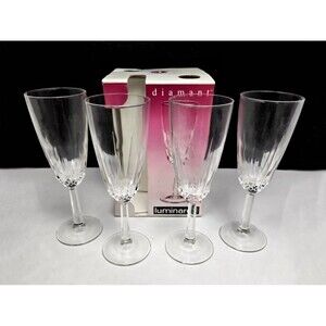 Vintage Set of 4 Luminarc DIAMANT Flutes Glasses 4.5oz 7" Durand NEW In Box